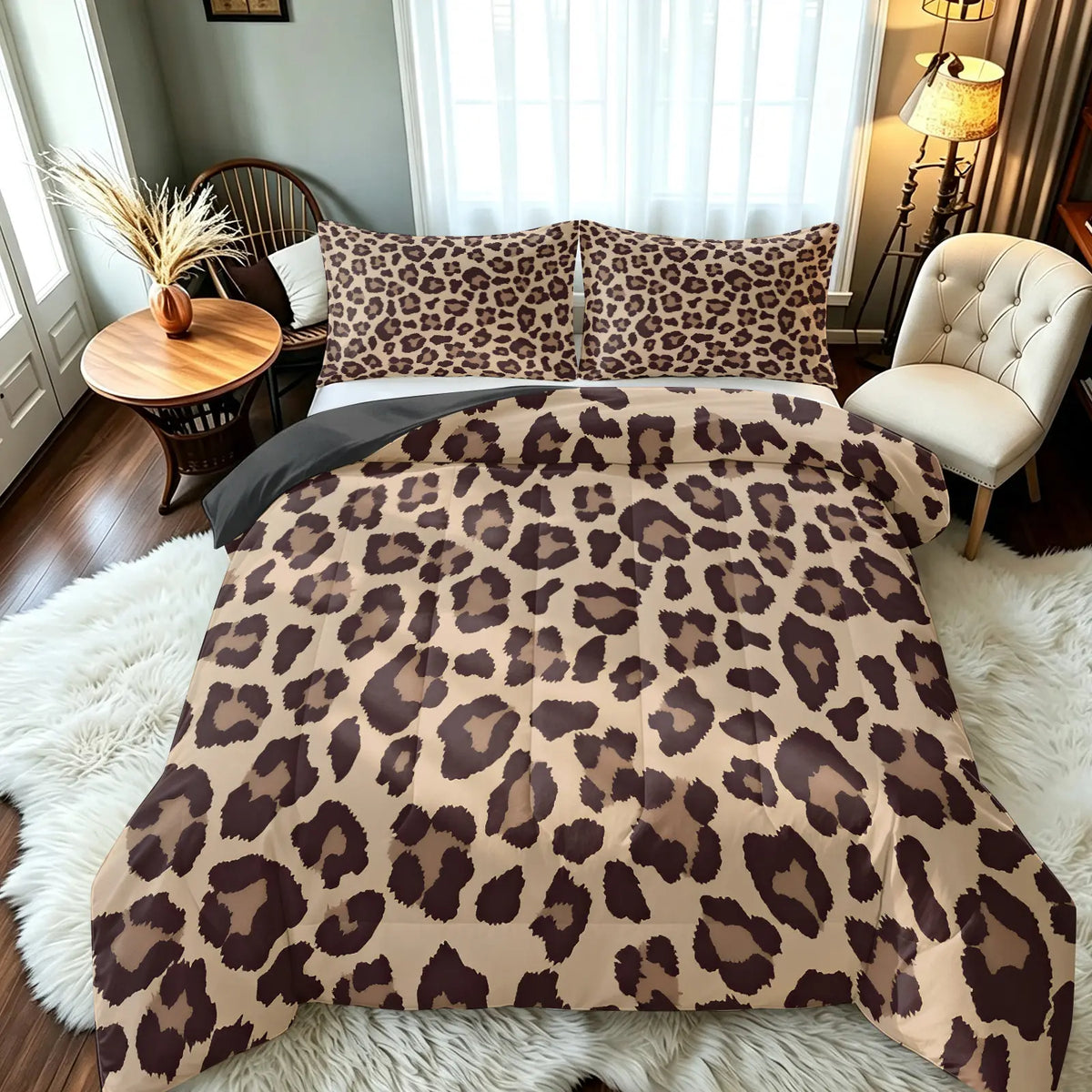 Leopard Print Queen Size Bedding Set, 3 Piece Suite, Bright Leopard Animal Print, Wild Leopard Pattern, Includes Blanket and Pillowcases, Bed Sets