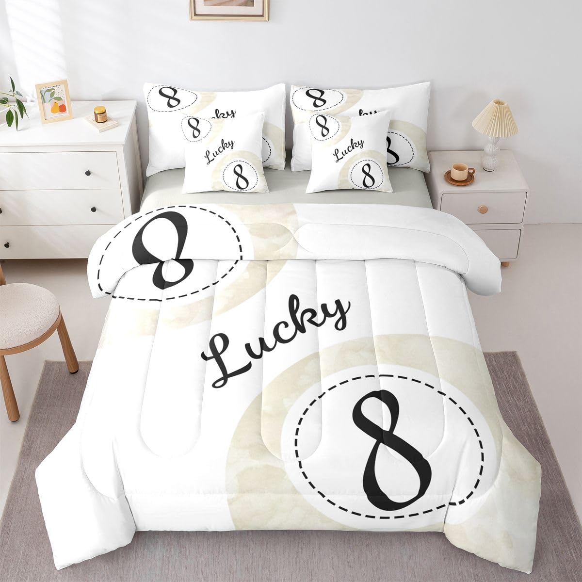 Erosebridal Leopard Print Bedding Set,7 Piece Pink Lucky 8 Ball Cheetah Bed in A Bag Queen Comforter Set for Boys Girls Women Preppy Room Decor Aesthetic Comforter and Sheets Fashion Coquette Bed Set