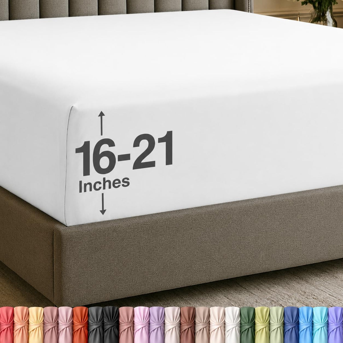 Extra Deep Pocket King Fitted Sheet, Fits 16-21 Inch Mattress, Beige