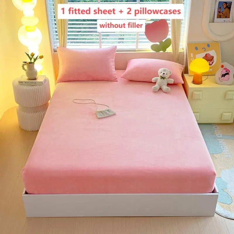 Solid Color Bedding Set, 3 Counts/set Including 1 Count Bedspread & 2 Counts Pillowcase, Soft Comfortable Bedding Set for Bedroom, Hotel, Bed Sheets Set, Bedset, Breathable Soft Bedding