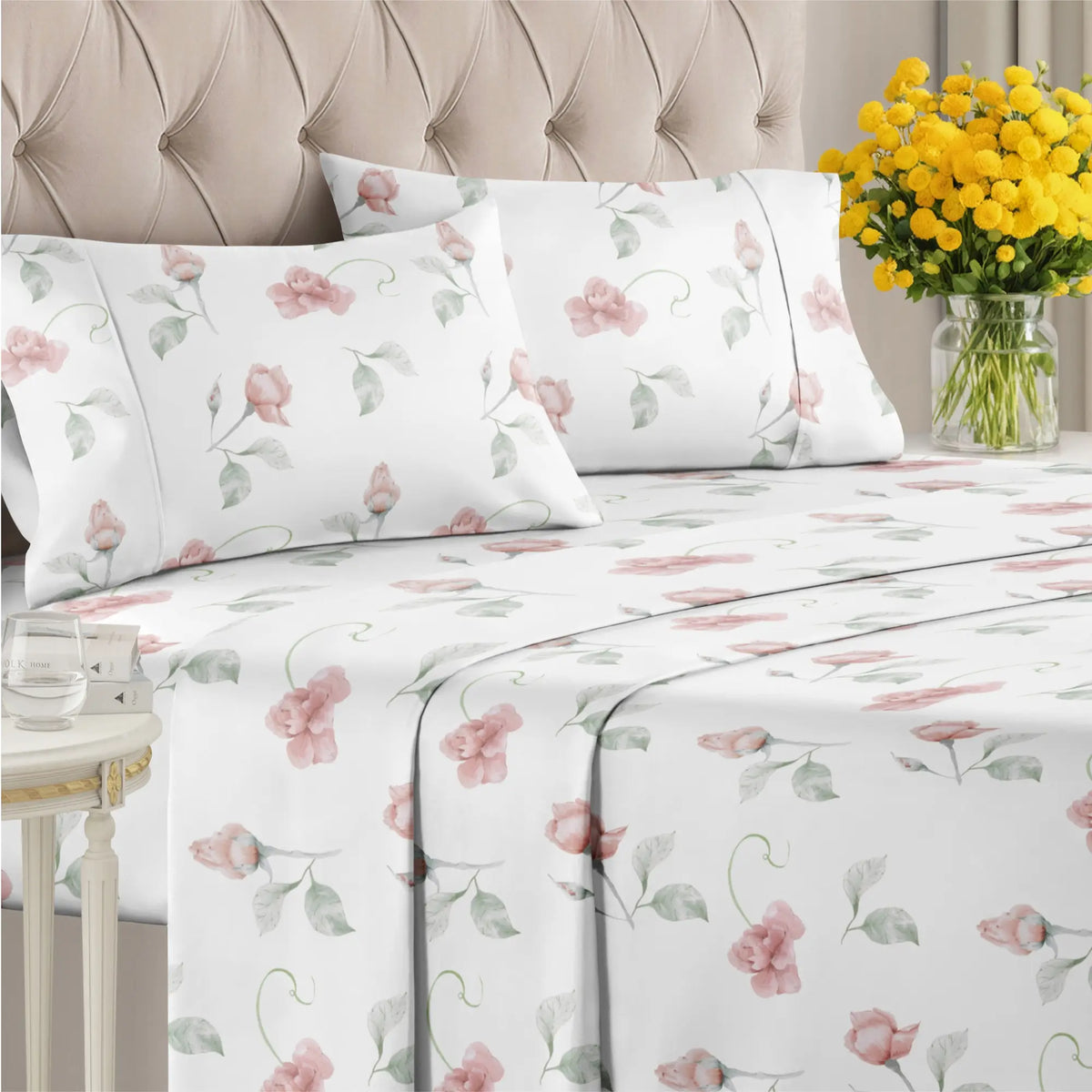 CGK | Bloom Collection Sheet Set – Ultra Soft with Deep Pockets, Wrinkle-Free, Stylish Flower Prints Bed Linens