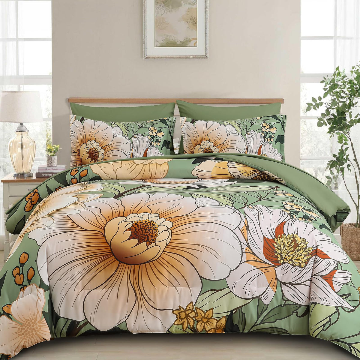 Xruibed Black Comforter Set King Size 7 Pieces Leaf Bed in a Bag Set