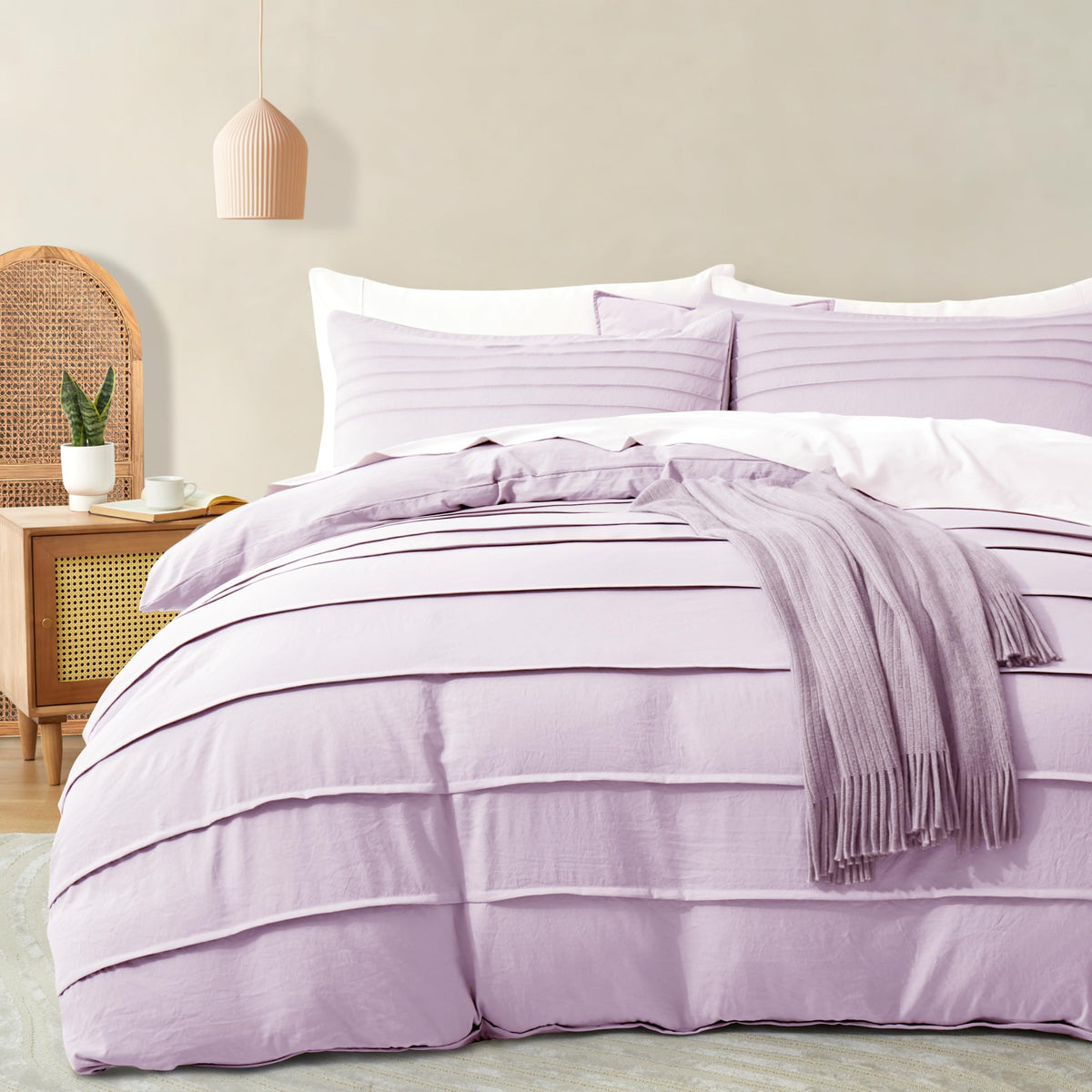 Oli Anderson 3PCS Pleated Duvet Cover Set, Sage Green, Queen