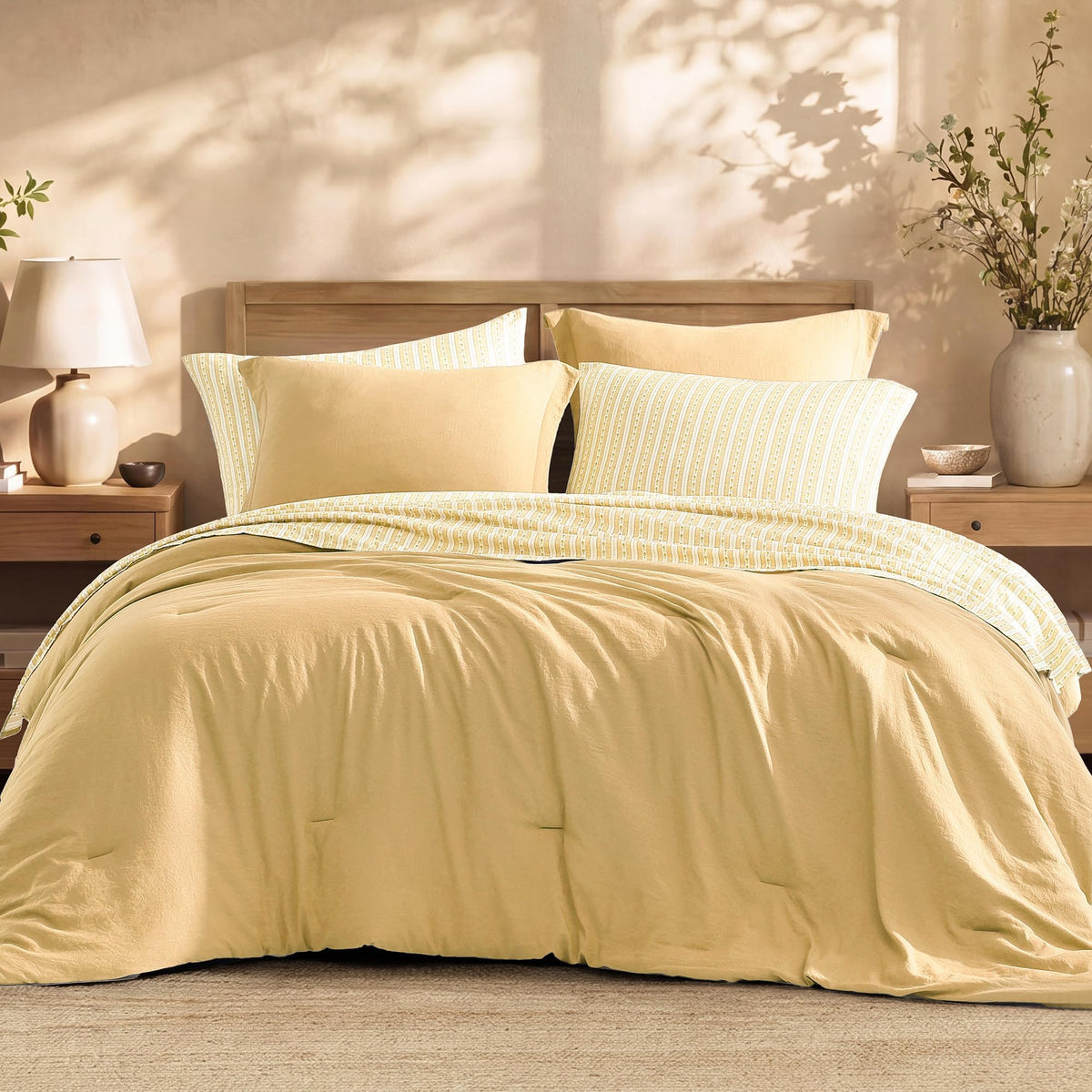 Queen Comforter Set with Sheets-7 Pieces Soft Recycled Bed in a Bag Bedding