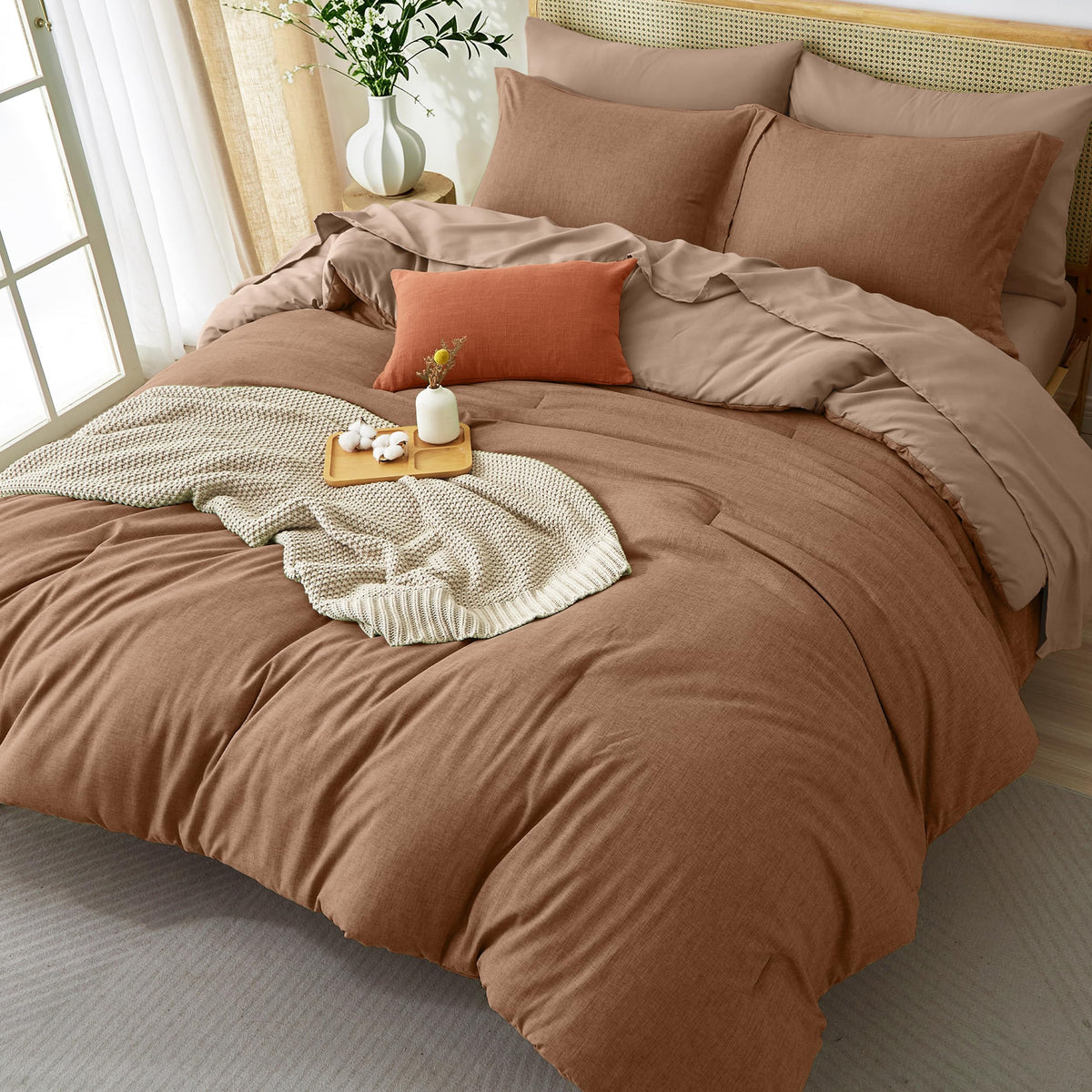 Upgraded Cationic Dyed King Comforter Set, 7-Piece Bed in a Bag