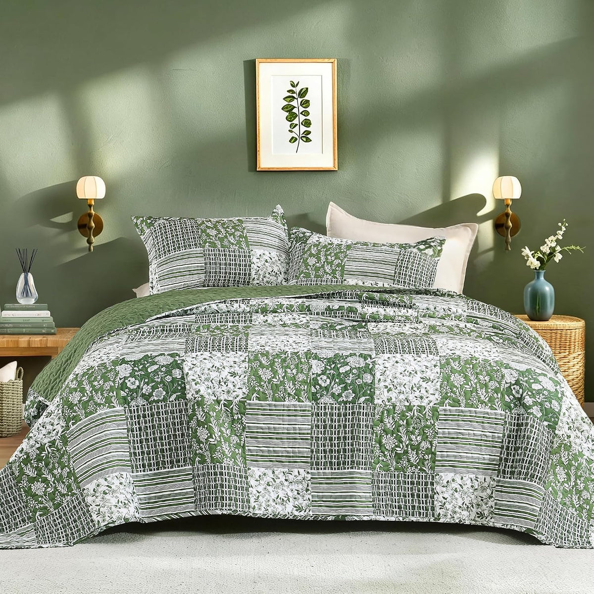 Litanika Floral Black Quilt King - 3Pcs Summer Boho Bedding Set
