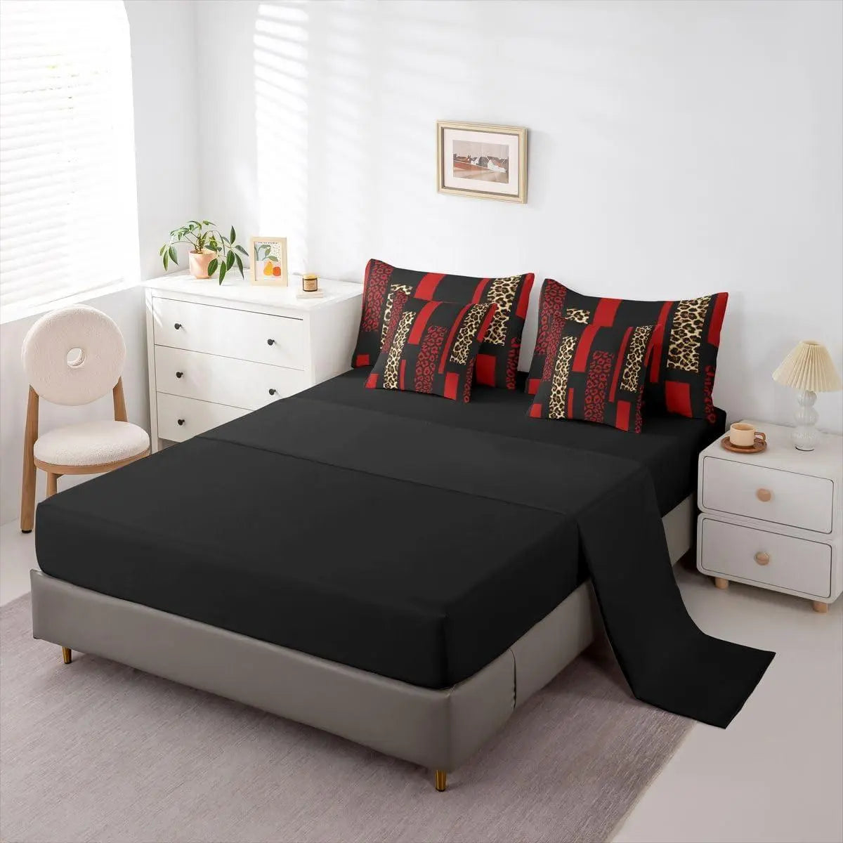 Feelyou Women's 7-Piece Brown-Red Leopard Print Bed-in-A-Bag Bedding Set - Cheetah Stripe Comforter, Abstract Animal Skin Texture Sheets, Queen Size, for Bedroom Decor,sohochic