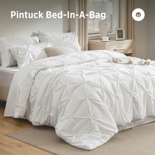 【FallPickDeals 】7 PCS-Bedsure Soft  Pintuck Messy Bedding Sets - Multi-Color,Cloud-like,Ultra-Soft,Machine Washable,Luxury Bedroom Decor Accessories,Breathable,All-Season King Size Comforter Sets,Hotel Quality, Restful Sleep, Geometric Pattern, Pinch Plea