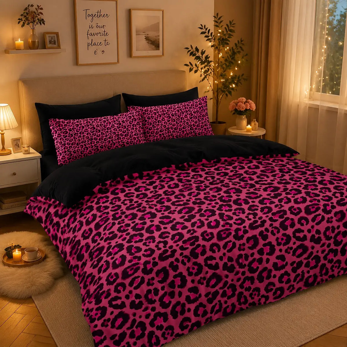 Leopard Print Queen Size Bedding Set, 3 Piece Suite, Bright Leopard Animal Print, Wild Leopard Pattern, Includes Blanket and Pillowcases, Bed Sets