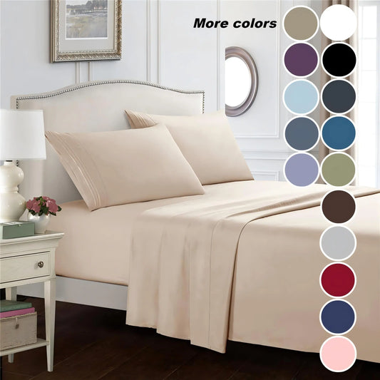 Solid Color Bedding Set, 1 Set Including Flat Sheet & Fitted Sheet & Pillowcase without Core, Polyester Soft Comfortable Bedding Set for Bedroom, Guest Room, Hotel, Soft Breathable Sheet, Soft Bed Sheets, Comfy Bed Sets