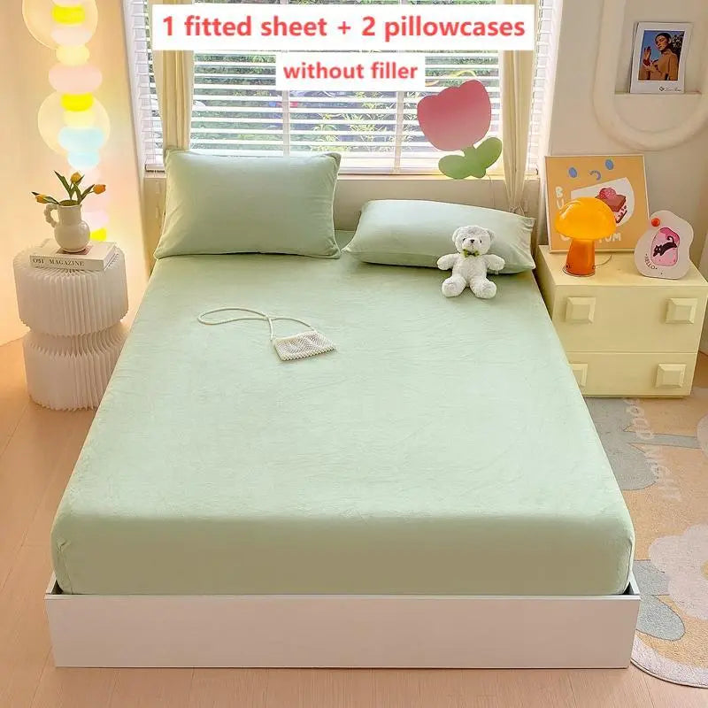 Solid Color Bedding Set, 3 Counts/set Including 1 Count Bedspread & 2 Counts Pillowcase, Soft Comfortable Bedding Set for Bedroom, Hotel, Bed Sheets Set, Bedset, Breathable Soft Bedding
