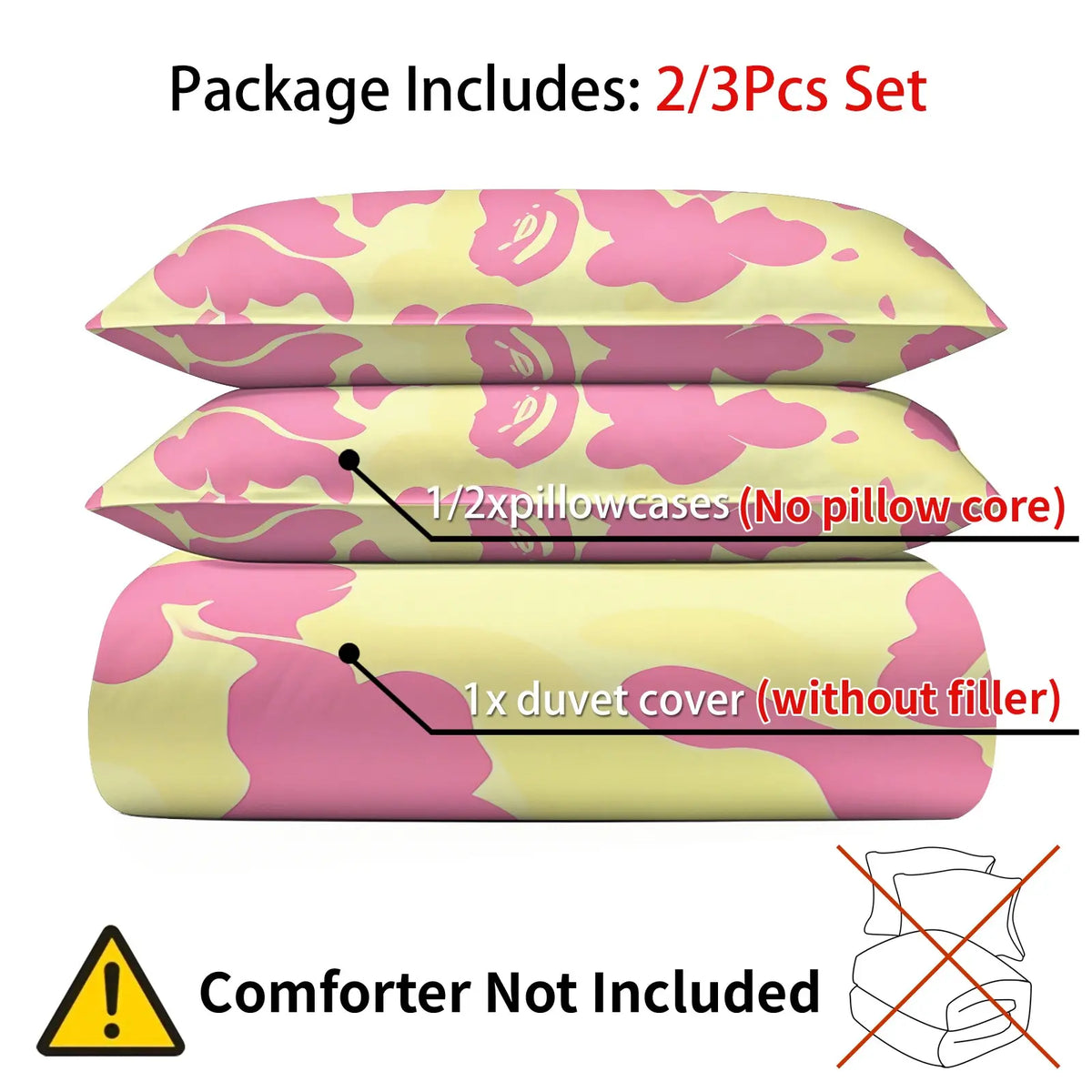 Y2K American Retro Pink Camo Cartoon Graphic Duvet Cover Set, Include 1 Comforter Cover and 1/2 Pillowcases, Stylish Star Element Quilt Cover, Creative Bedroom Dorm Trendy Bedding Print Bedding Set