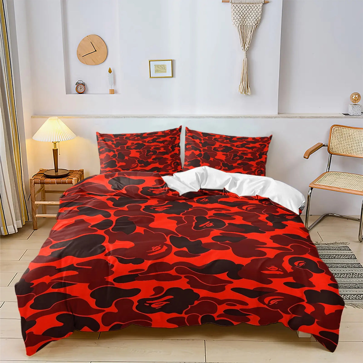 Y2K American Retro Pink Camo Cartoon Graphic Duvet Cover Set, Include 1 Comforter Cover and 1/2 Pillowcases, Stylish Star Element Quilt Cover, Creative Bedroom Dorm Trendy Bedding Print Bedding Set