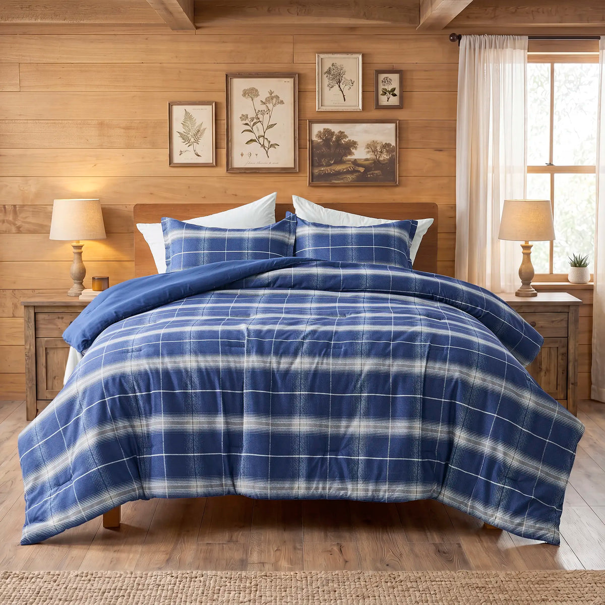 Madison Park Black/White Plaid Gingham Printed King Bedding Set - Breathable 3M Scotchgard Stain Release Cover, Hypoallergenic All-Season Comforter, 2" Flange Shams Included, Machine Washable Home Decor Essential