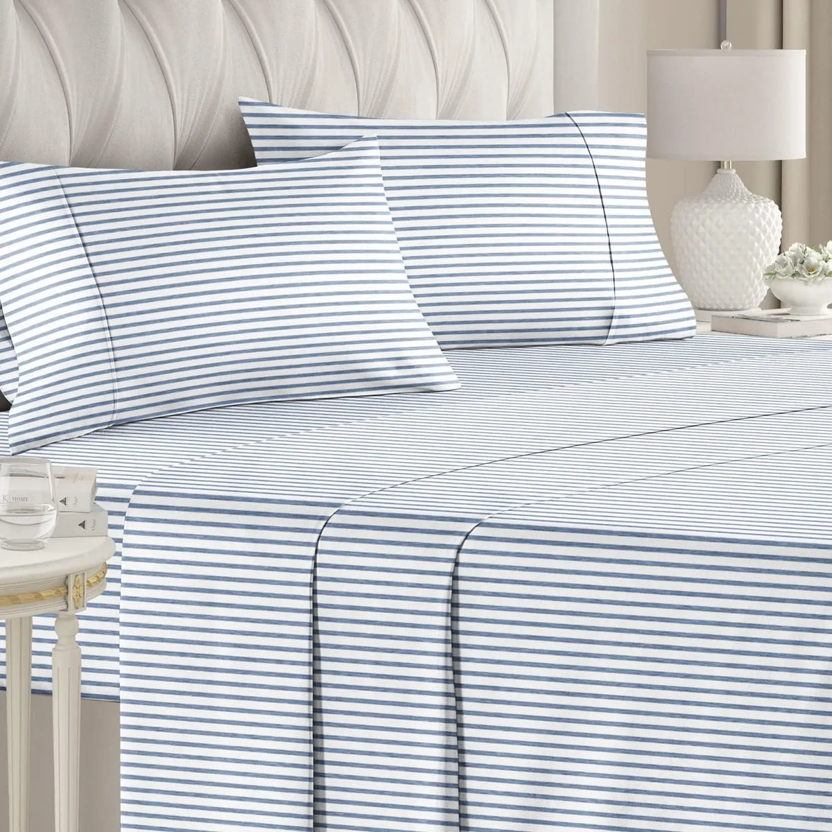 CGK | Printed 4-Piece Stripe Sheet Set – Soft Microfiber Bedding, Deep Pocket, Wrinkle-Free, Cooling, Chic Design Bedsheet Sets