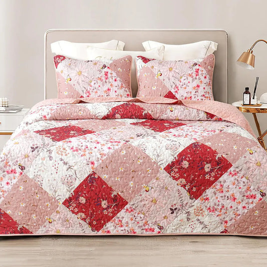 【backtoschoolday】Whale Flotilla Reversible Patchwork Quilts, Lightweight Boho Printed Bedspreads Coverlets Quilt Bedding Set with 2 Pillow Shams for King/Queen size, 1 Pillow Sham for Twin size, Soft for All Seasons