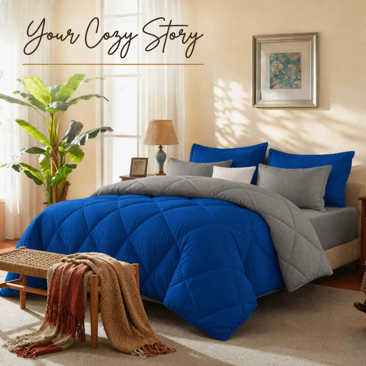 Cosybay 7-Piece Wrinkle-Resistant Bedding Bundle, Reversible Queen/King/Full Comforter Set, All-Season Luxury Tufted Boho Print Bedding with Comforter, Flat Sheet, Fitted Sheet, Pillowcases & Pillow Shams (Dorm, Back-to-School),sohochic