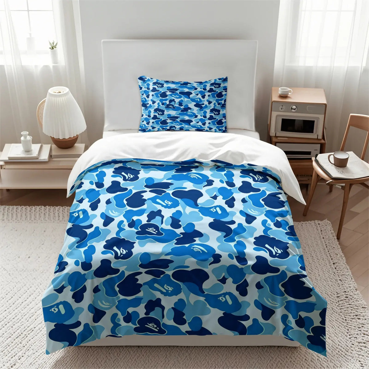 Y2K American Retro Pink Camo Cartoon Graphic Duvet Cover Set, Include 1 Comforter Cover and 1/2 Pillowcases, Stylish Star Element Quilt Cover, Creative Bedroom Dorm Trendy Bedding Print Bedding Set