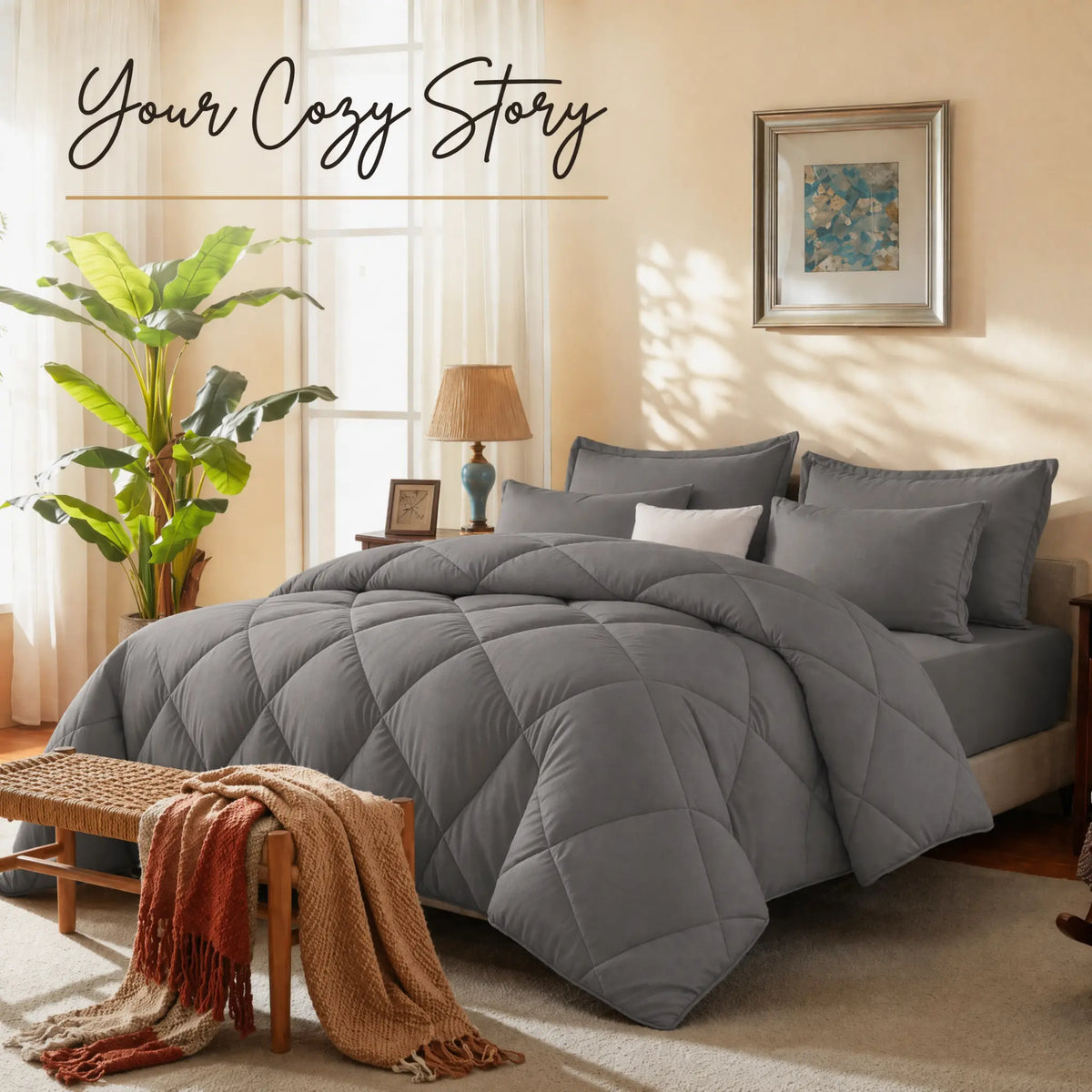 Cosybay 7-Piece Wrinkle-Resistant Bedding Bundle, Reversible Queen/King/Full Comforter Set, All-Season Luxury Tufted Boho Print Bedding with Comforter, Flat Sheet, Fitted Sheet, Pillowcases & Pillow Shams (Dorm, Back-to-School),sohochic