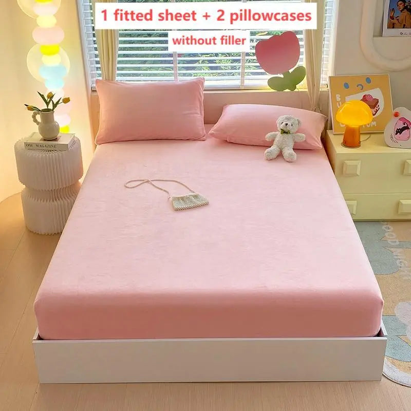 Solid Color Bedding Set, 3 Counts/set Including 1 Count Bedspread & 2 Counts Pillowcase, Soft Comfortable Bedding Set for Bedroom, Hotel, Bed Sheets Set, Bedset, Breathable Soft Bedding