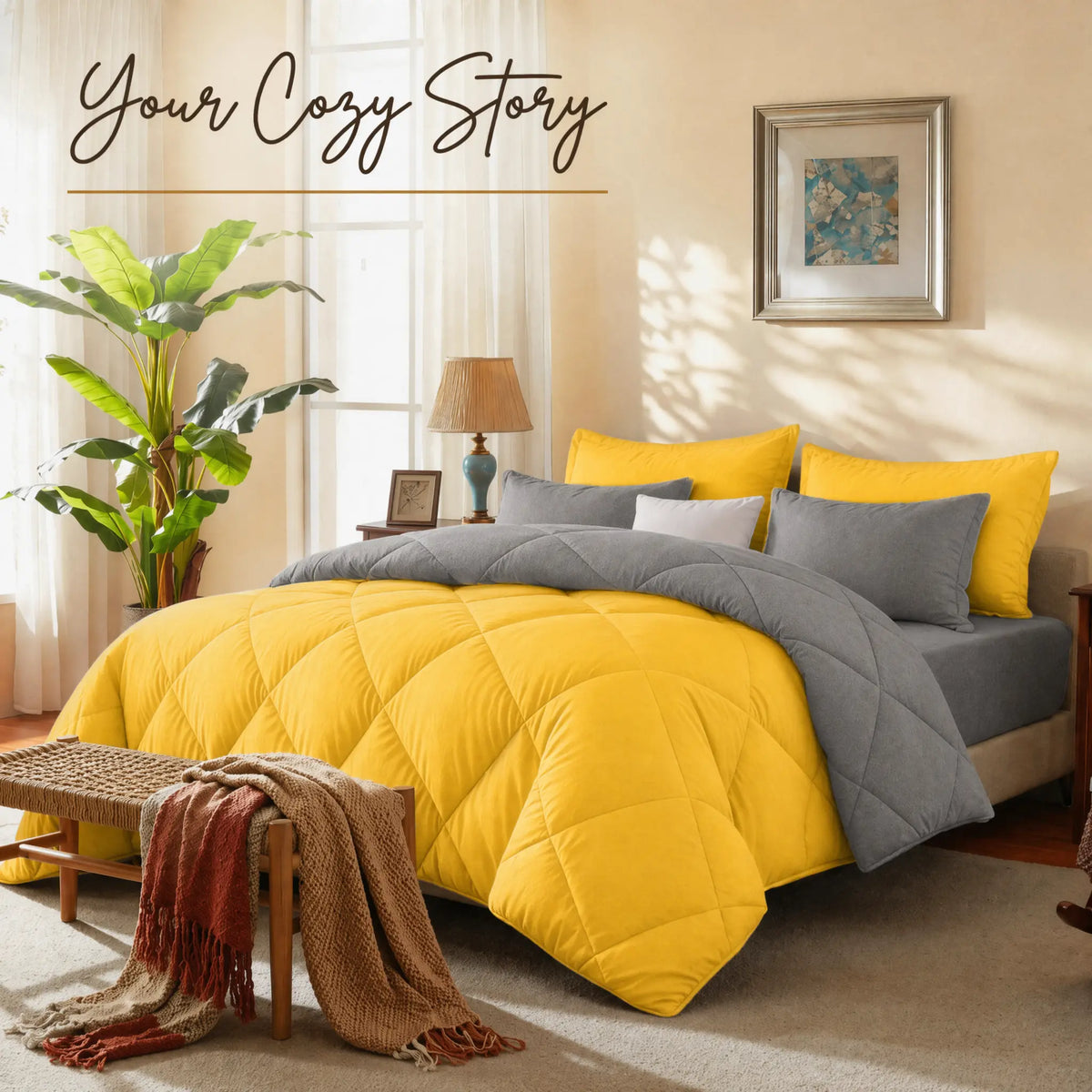 Cosybay 7-Piece Wrinkle-Resistant Bedding Bundle, Reversible Queen/King/Full Comforter Set, All-Season Luxury Tufted Boho Print Bedding with Comforter, Flat Sheet, Fitted Sheet, Pillowcases & Pillow Shams (Dorm, Back-to-School),sohochic