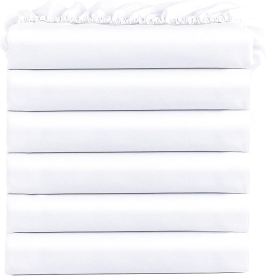 FreshCulture Twin Fitted Sheets, Bulk Pack of 6, Deep Pocket, Soft Microfiber Bottom Sheets for Home, Salons, Hotels, Twin Size Fitted Sheets Only (White)