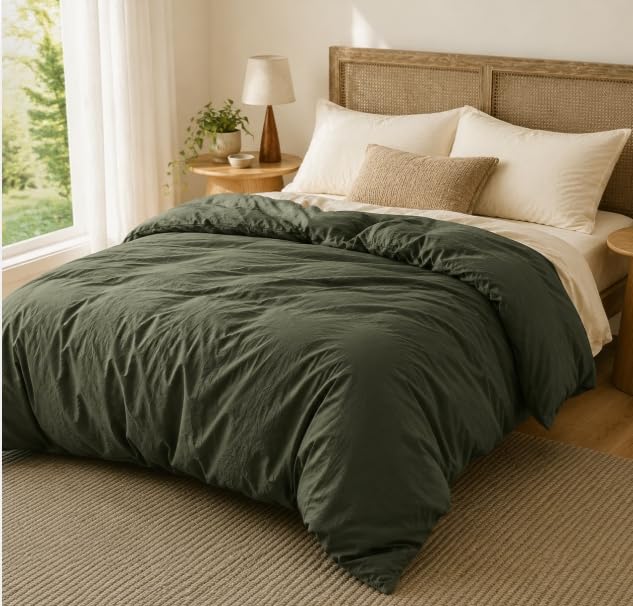 Bedsure Prewashed Duvet Cover Queen, Cotton-Like Soft Bedding Set, Beige