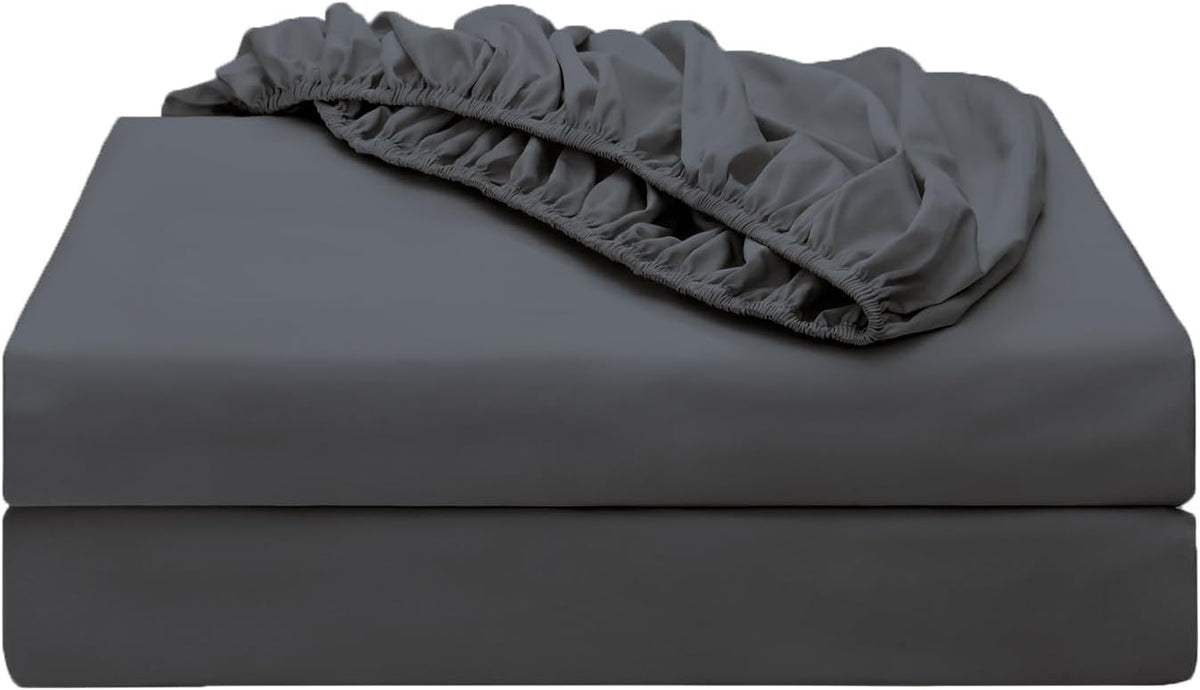 2-Pack Pure Cotton Twin XL Fitted Sheet for Adjustable Bed Split King, 600 TC 16" Deep Pocket Egyptian Cotton Fitted Sheet (2pcs, Twin XL, Dark Grey)