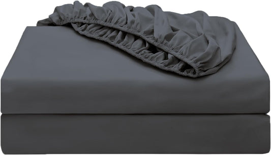 2-Pack Pure Cotton Twin XL Fitted Sheet for Adjustable Bed Split King, 600 TC 16" Deep Pocket Egyptian Cotton Fitted Sheet (2pcs, Twin XL, Dark Grey)