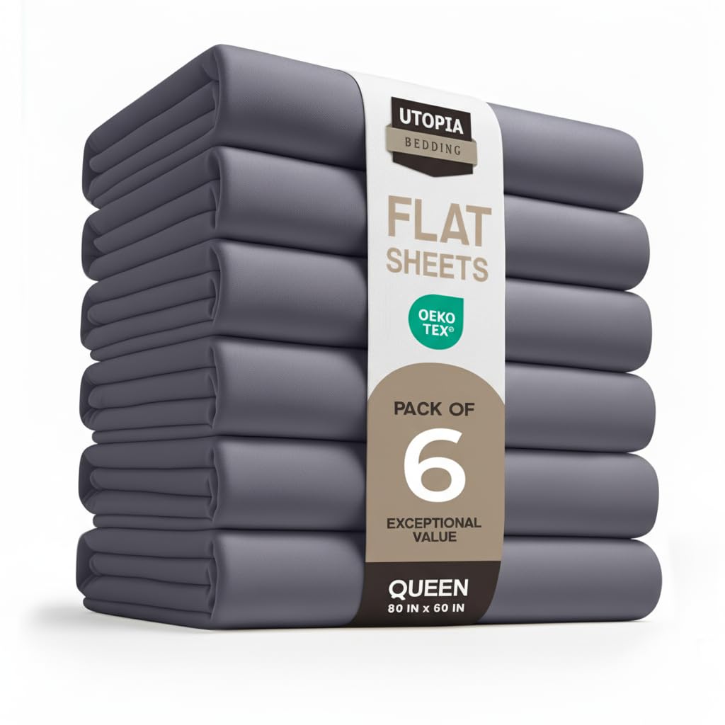 Queen Size Flat Sheet Only Pack of 6, Ultra Soft Hotel Sheets, White