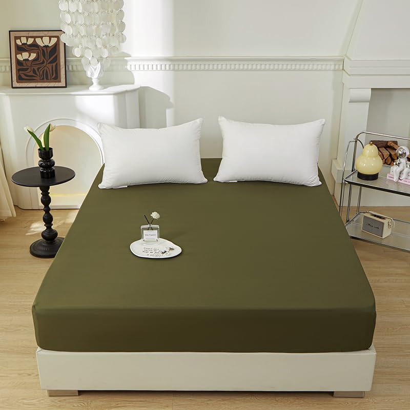 Bedding Queen Size Fitted Sheet Only- Bottom Mattress Fitted Sheet-Fits 15inches Deep Pocket Mattress-Soft and Microfibe-Shrinkage and Fade Resistantr-Easy Care-Dark Green