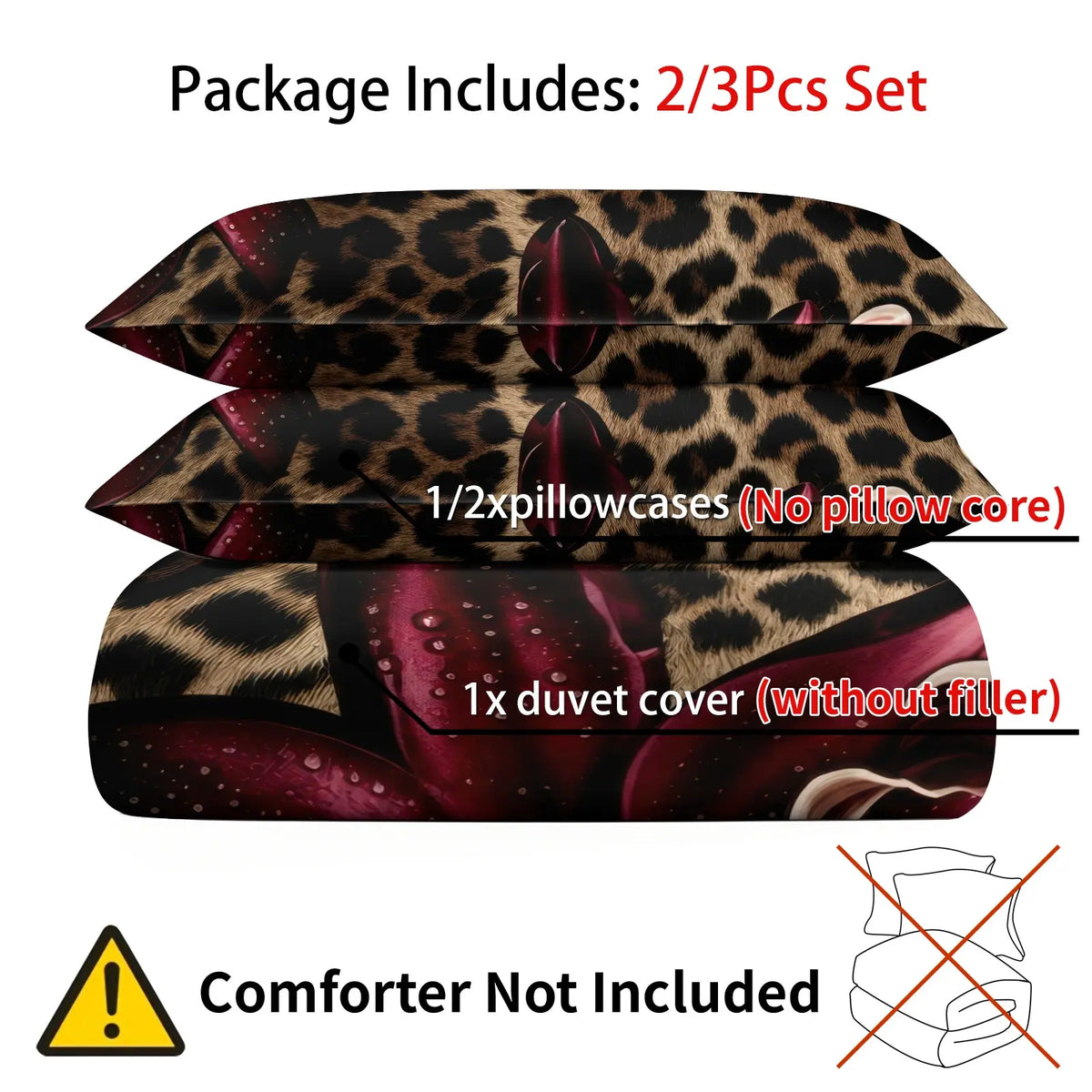Dark Floral Leopard Print Duvet Cover Set, Includes 1 Duvet Cover and 1‑2 Pillowcases, Soft Comfortable Breathable All‑Season Bedding Set, Burgundy Lily Flower Realistic Pattern, Glam Gothic Boho Aesthetic Room Decor, Soft Bedding Sets