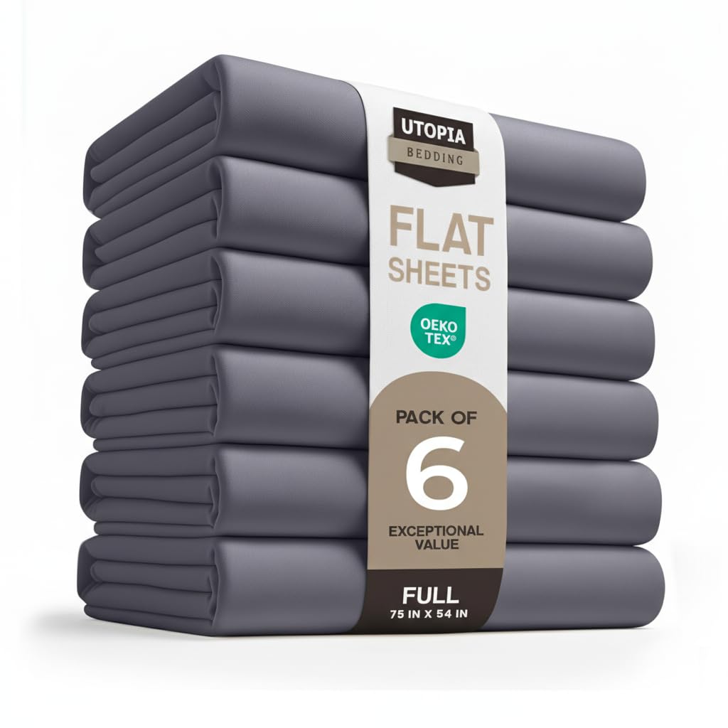 Queen Size Flat Sheet Only Pack of 6, Ultra Soft Hotel Sheets, White