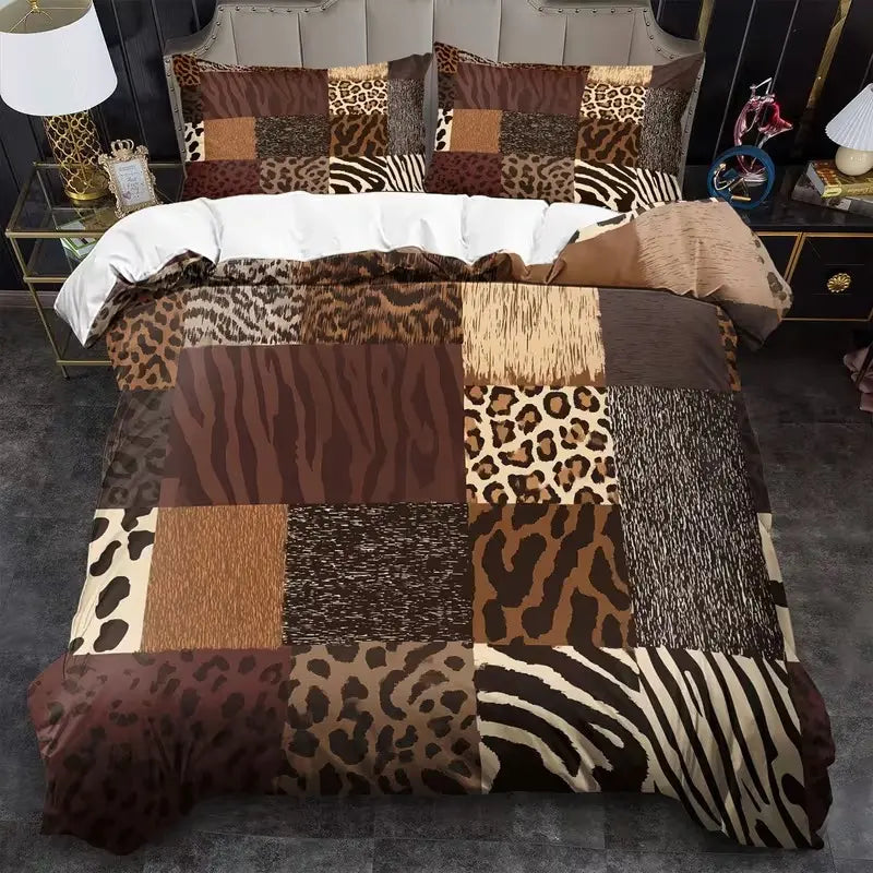 Leopard Print Queen Size Bedding Set, 3 Piece Suite, Bright Leopard Animal Print, Wild Leopard Pattern, Includes Blanket and Pillowcases, Bed Sets