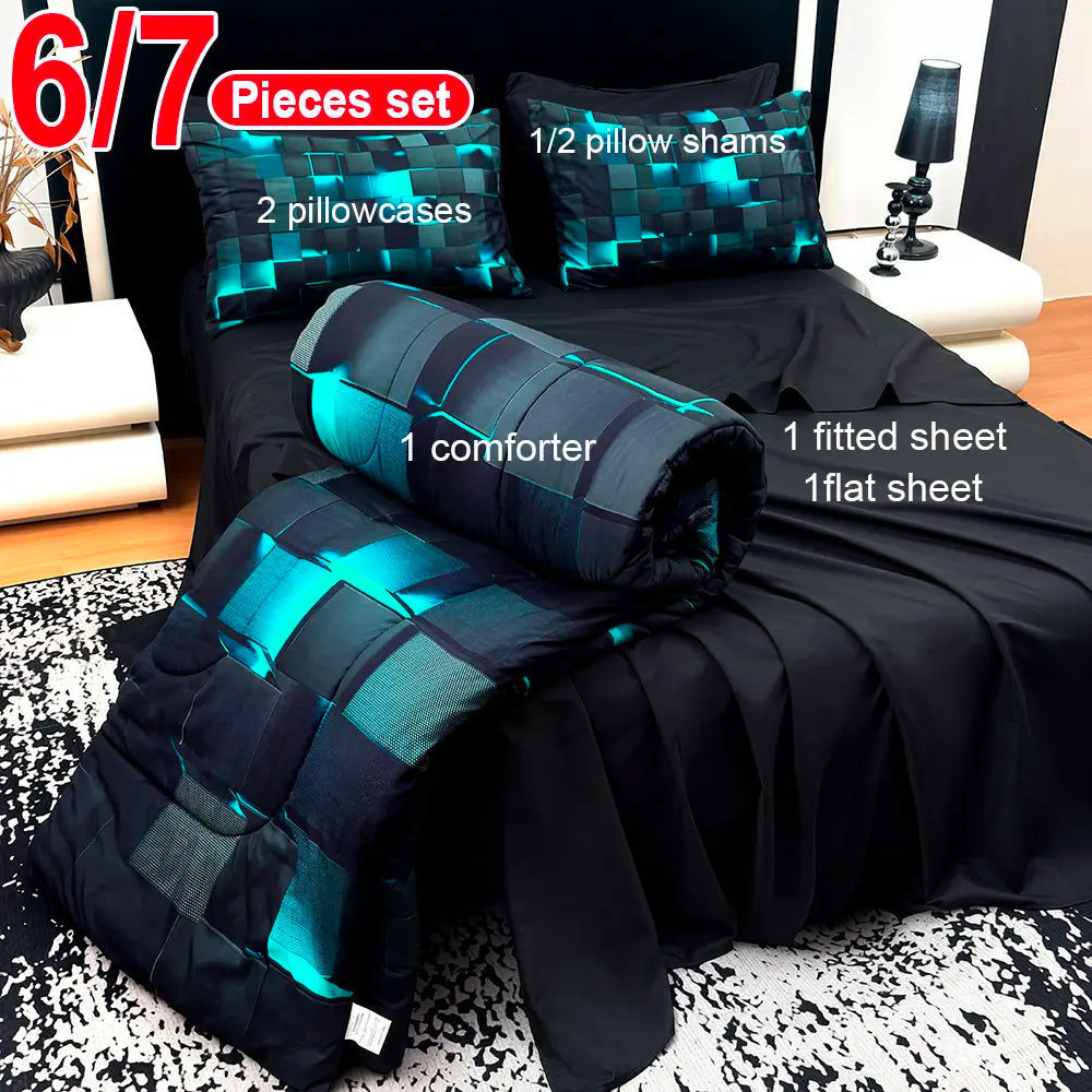 [Weekly Deals] 4-Season Technology Quilt Set - 3/6/7-Piece Bedsheet Sets, Digital Printing comforter, All-Year Use, Avant-Garde Bedroom Decorative Bedding, Cyber Atmosphere Refresh, Summer Compatible, Decorative Bedding Set sohochic