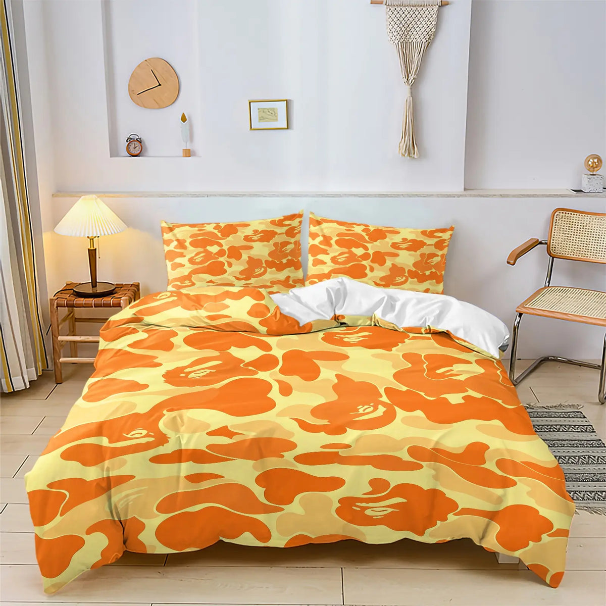Y2K American Retro Pink Camo Cartoon Graphic Duvet Cover Set, Include 1 Comforter Cover and 1/2 Pillowcases, Stylish Star Element Quilt Cover, Creative Bedroom Dorm Trendy Bedding Print Bedding Set