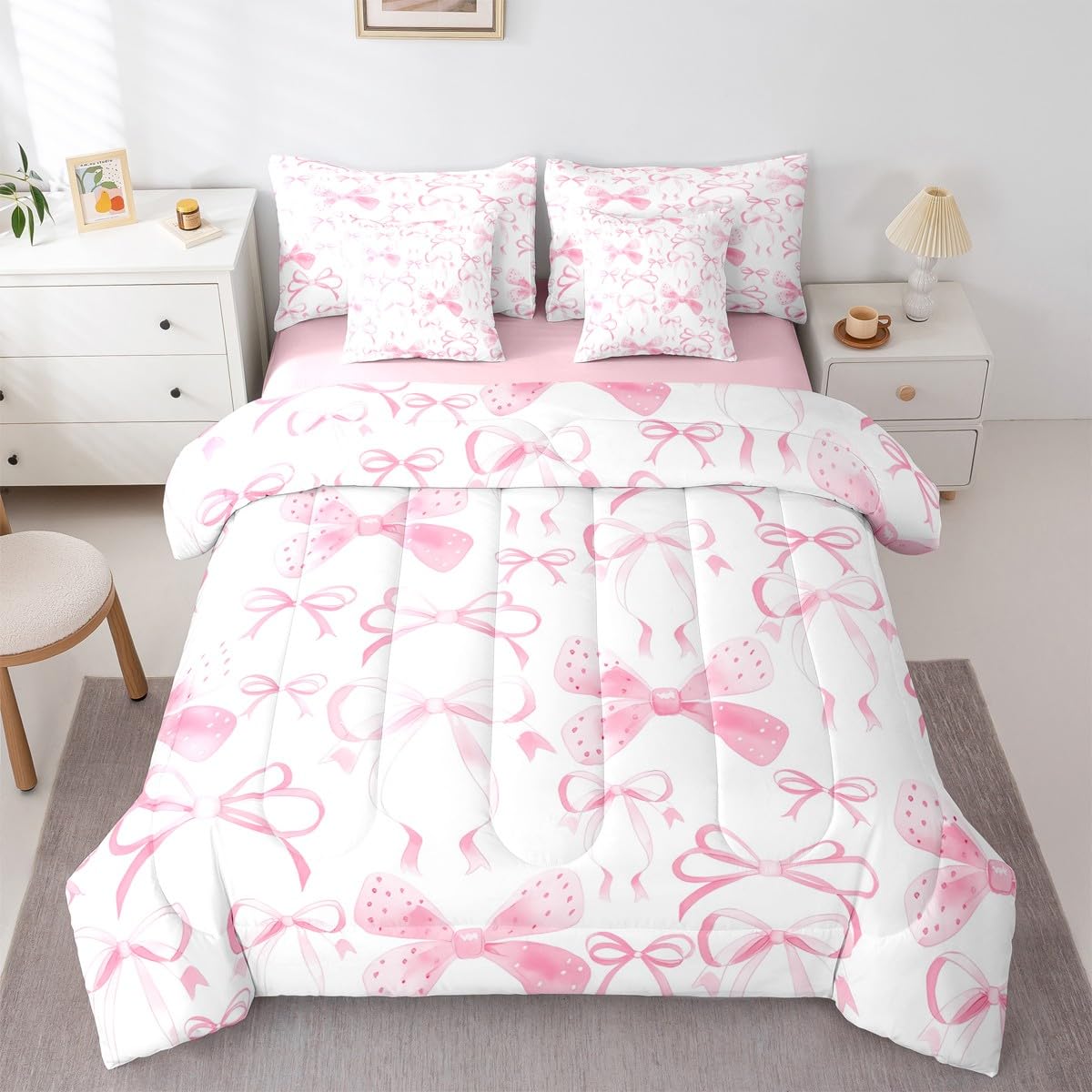 Feelyou Cute Leopard Bedding Set for All Season Cheetah 7 Pieces Comforter Sets Full Size Teens Room Decor Pink Animal Print Bed in a Bag with Comforter, Sheets, Pillowcases & Cushion Cover