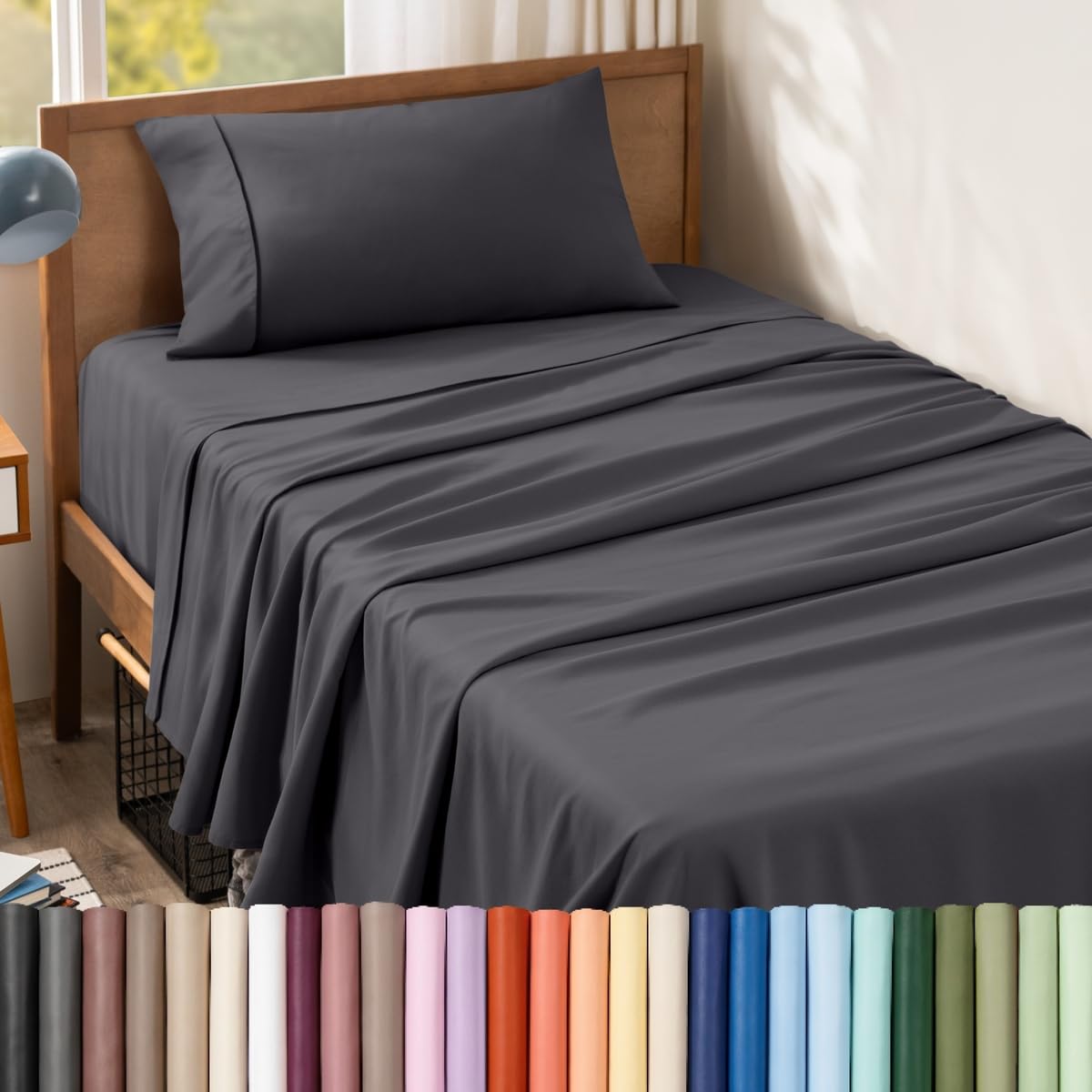 Bare Home Queen Sheet Set - 1800 Ultra-Soft (Queen, Grey)