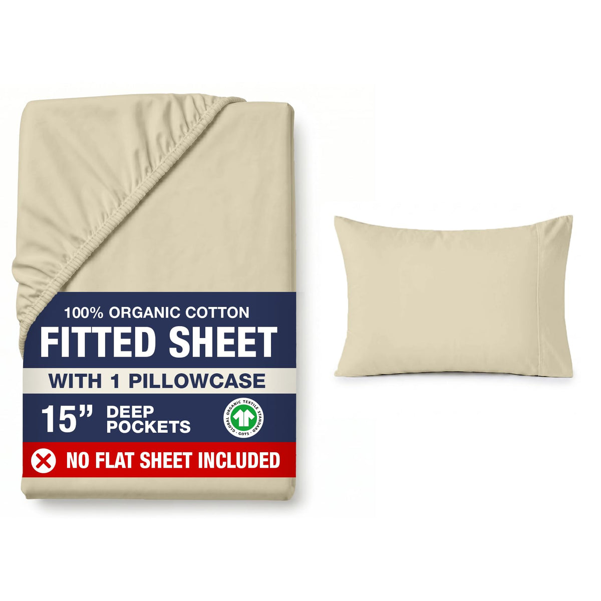 LANE LINEN 100% Organic Cotton Fitted Sheet Queen, 15" Deep Pocket Snug Fit Fully Elasticized Naturally Temperature Regulating Soft & Comfy Deep Pocket Queen - White (+Pillowcases)