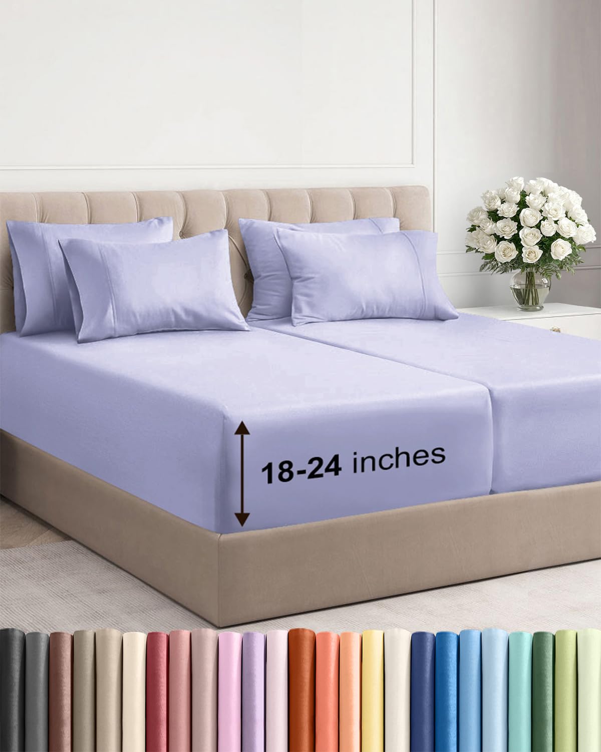 Extra Deep Queen Sheet Set - 6 Piece Breathable and Cooling Sheets - Grey