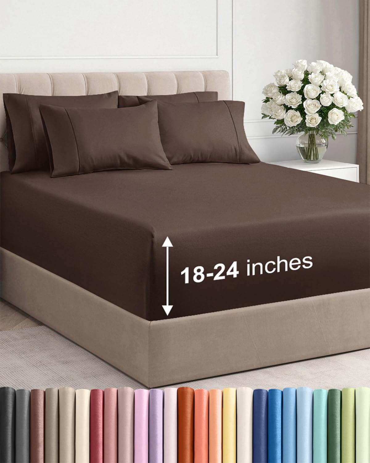 Extra Deep Queen Sheet Set - 6 Piece Breathable and Cooling Sheets - Grey