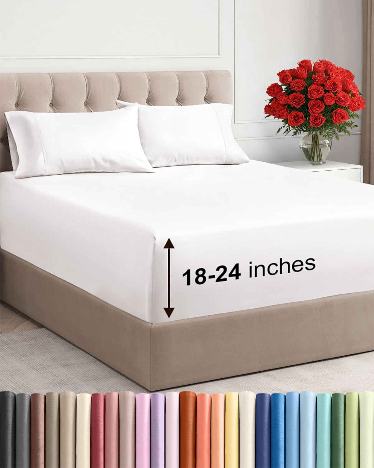 Extra Deep Queen Sheet Set - 6 Piece Breathable and Cooling Sheets - Grey