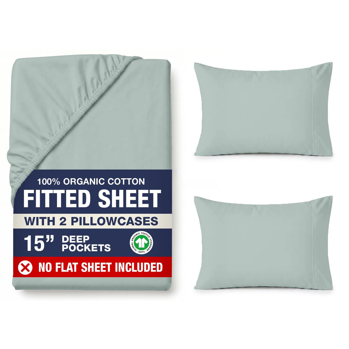 LANE LINEN 100% Organic Cotton Fitted Sheet Queen, 15" Deep Pocket Snug Fit Fully Elasticized Naturally Temperature Regulating Soft & Comfy Deep Pocket Queen - White (+Pillowcases)