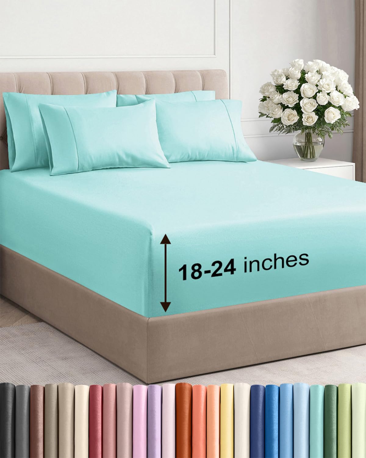 Extra Deep Queen Sheet Set - 6 Piece Breathable and Cooling Sheets - Grey