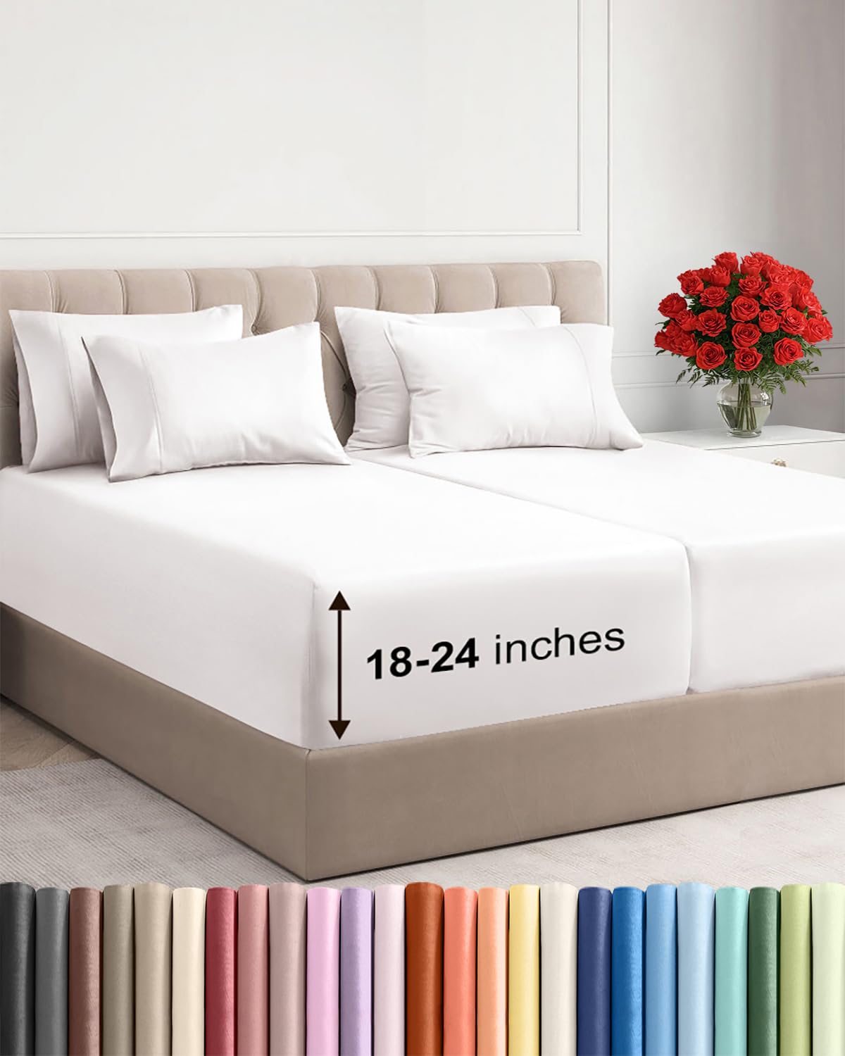 Extra Deep Queen Sheet Set - 6 Piece Breathable and Cooling Sheets - Grey