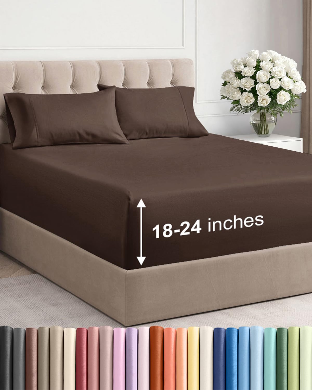 Extra Deep Queen Sheet Set - 6 Piece Breathable and Cooling Sheets - Grey