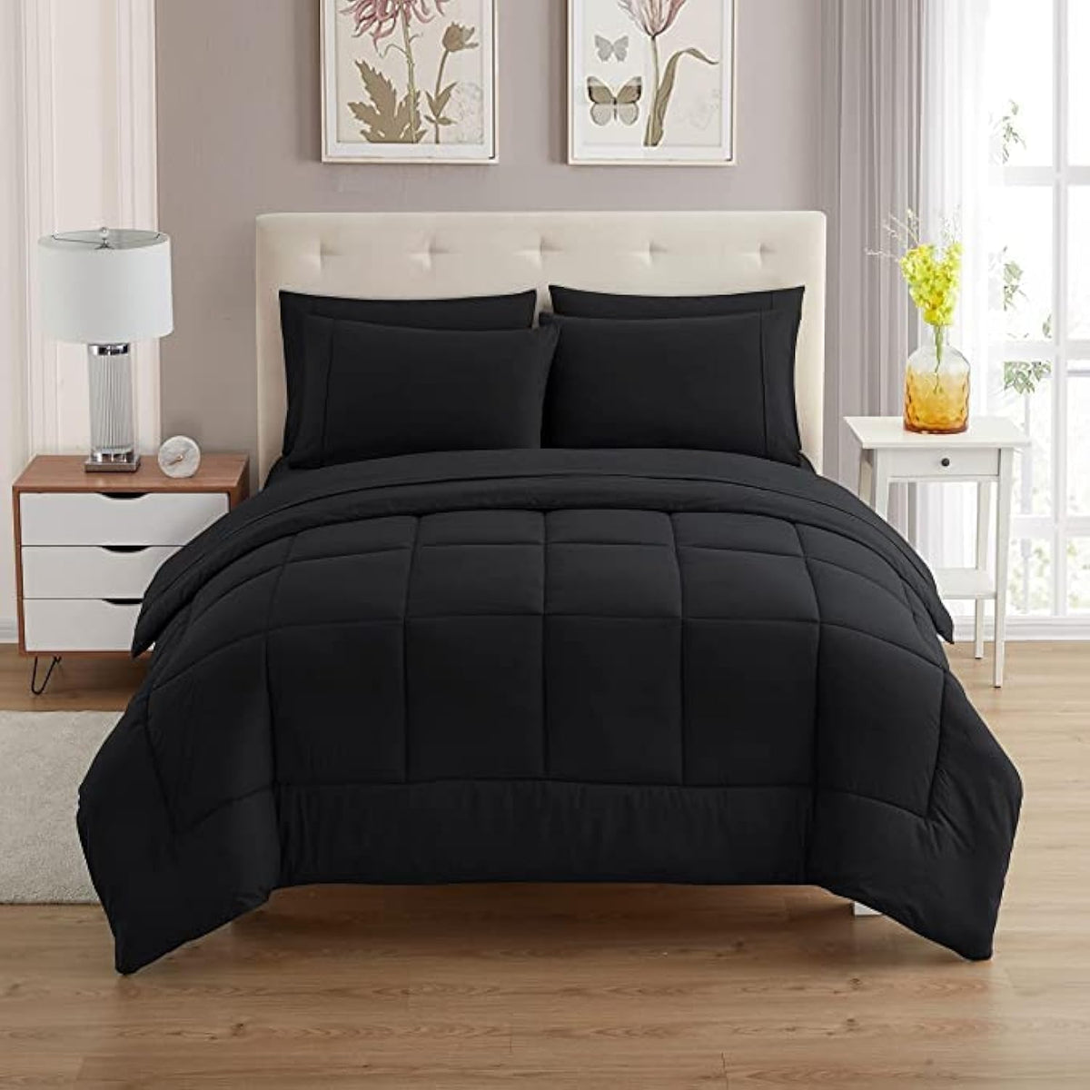 Sweet Home Collection 5 Piece Comforter Set Bag Solid Color All Season Soft Down Alternative Blanket & Luxurious Microfiber Bed Sheets, Navy, Twin
