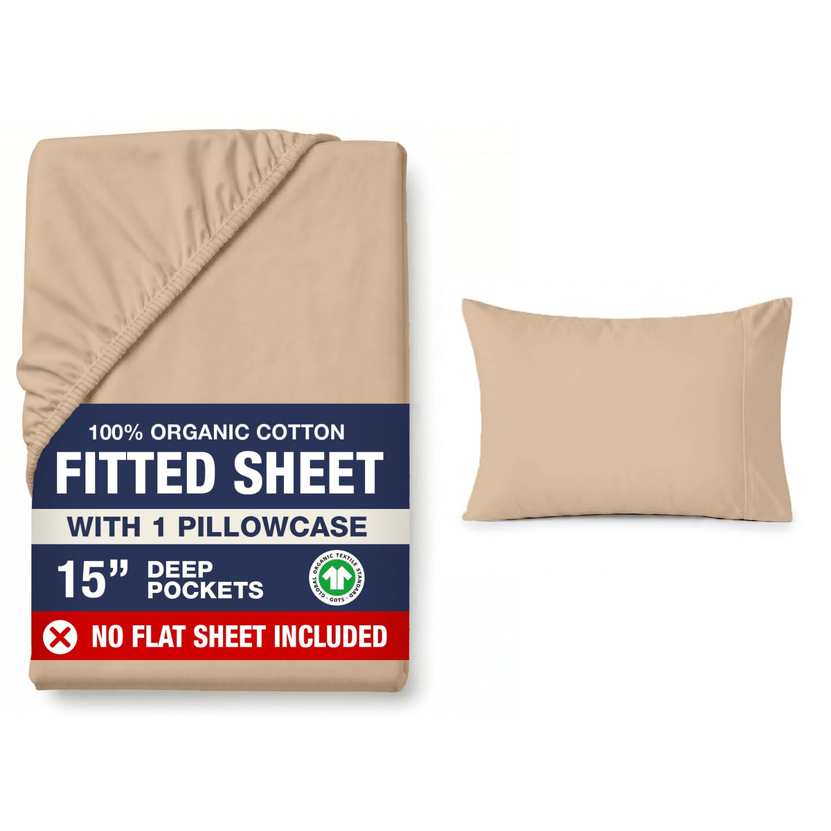 LANE LINEN 100% Organic Cotton Fitted Sheet Queen, 15" Deep Pocket Snug Fit Fully Elasticized Naturally Temperature Regulating Soft & Comfy Deep Pocket Queen - White (+Pillowcases)