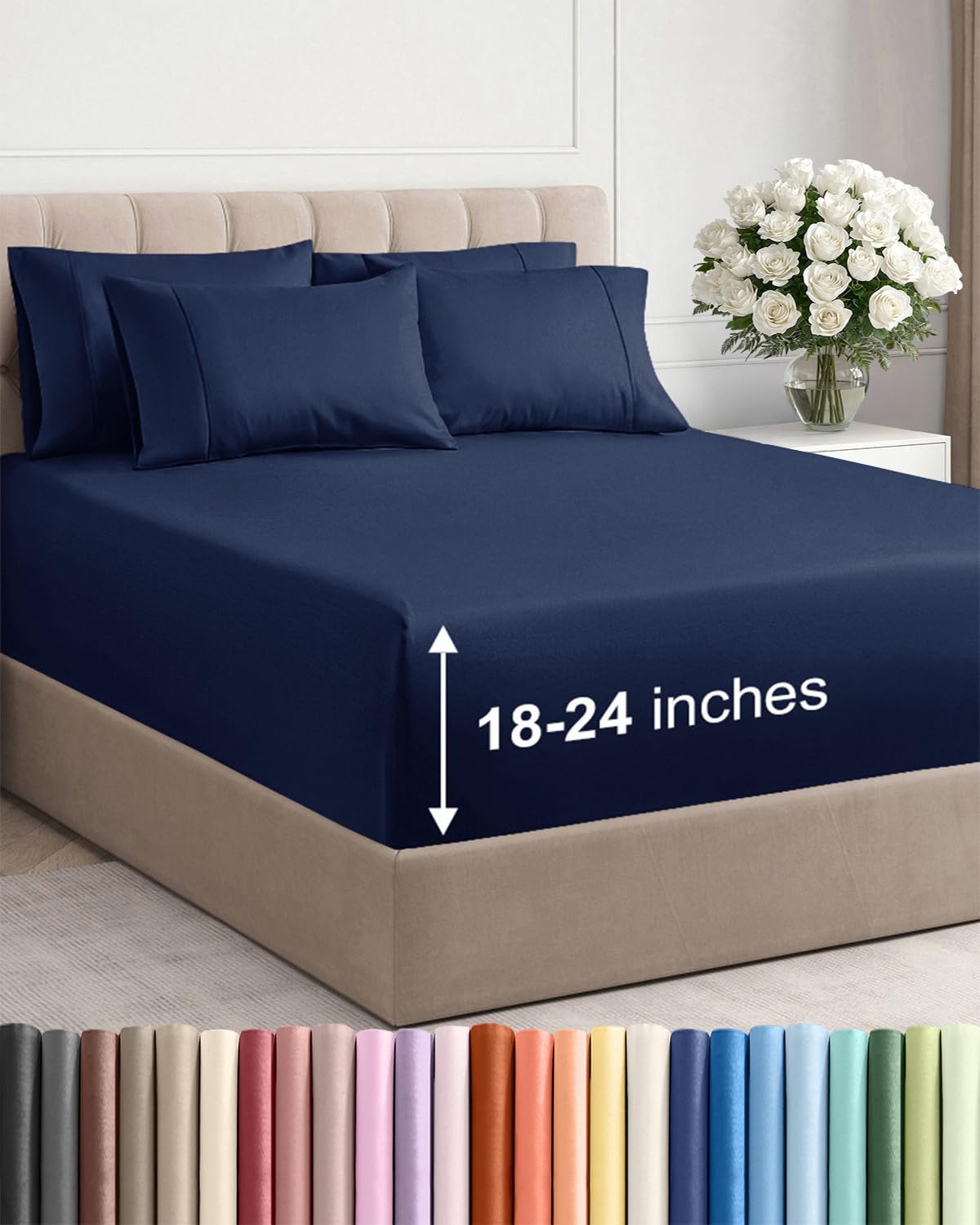 Extra Deep Queen Sheet Set - 6 Piece Breathable and Cooling Sheets - Grey