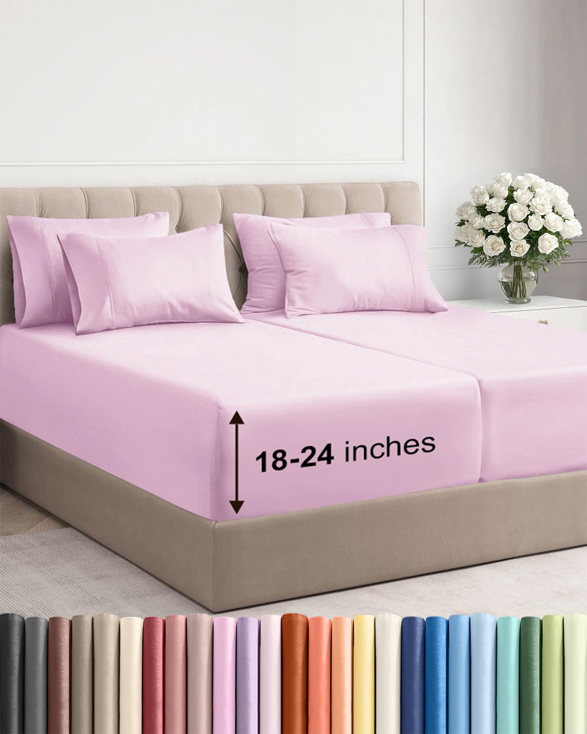Extra Deep Queen Sheet Set - 6 Piece Breathable and Cooling Sheets - Grey